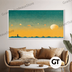 art deco light house at sunset decorative wall art, sunset, vintage 20s style wall art, 30s style wall art, orange and t