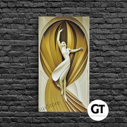 art deco sculpture decorative wall art, framed wall art, 1930s inspired retro art, white and gold ballerina