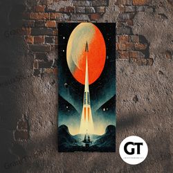 art deco style spaceship, space exploration, science fiction scifi decorative wall art, ready to hang wall art