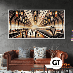 art deco train station - retro decor - framed decorative wall art - subway art - art deco pattern - unique retro wall ar