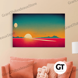 art deco wall decor, wall art, framed decorative wall art, retro style sunset art, scifi wall decor, 2 suns