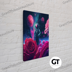 Astronaut In Space Among The Roses, Surreal Scifi Galaxy Art, Framed Decorative Wall Art, Framed Wall Art, Wall Decor, L
