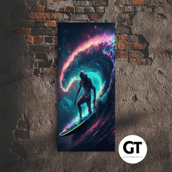 astronaut surfing the stars, cosmic surfer, galaxy art, framed decorative wall art, unique colorful wall art