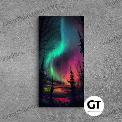 aurora borealis, northern lights art, framed decorative wall art, snow capped mountain landscape art-1