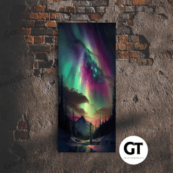 aurora borealis, northern lights art, framed decorative wall art, snow capped mountain landscape art