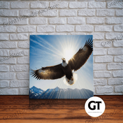 bald eagle in a mountain clouds canvas wall art design, framed decorative wall art decor for home  office decoration, ca