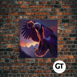 bald eagle on the hunt, birds of prey animal prints, framed decorative wall art, american bald eagle art