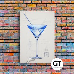 bar cart art, cocktail wall art, watercolor cocktail, decorative wall art, wall art, vertical art, dining room decor, mi