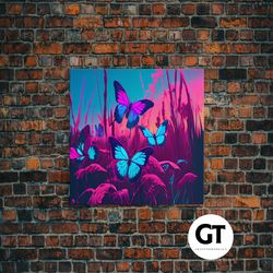 beautiful butterfly art, vaporwave aesthetic pastel art, framed decorative wall art, synthwave art