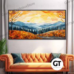 beautiful fall decor centerpiece framed decorative wall art, autumn decor, fall wall art, above mantle wall art, stained