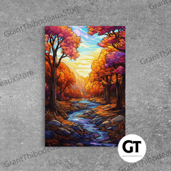 beautiful fall decor, framed decorative wall art, mosaic stained glass style painting, gliclee print, autumn decor, than