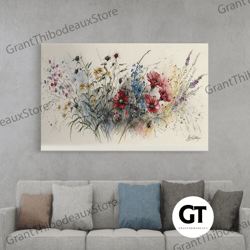 beautiful wildflowers, wild flower art, watercolor floral framed decorative wall art, wall art, rustic farmhouse decor,