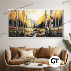 birch tree wall art, nursery forest, framed forest decorative wall art, birch trees, watercolor, landscape forest art