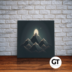 black and gold art deco style mountain landscape at sunset, framed decorative wall art, large format wall art, huge wall