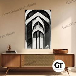 black and white art print, art deco architecture, framed decorative wall art, ready to hang framed wall art, living room