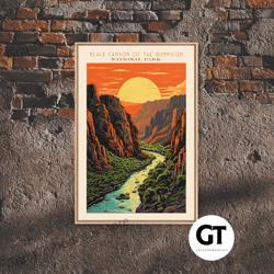 black canyon of the gunnison national park travel poster print, decorative wall art wall art, colorado travel art, midce