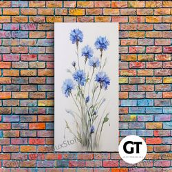 blue bachelor buttons art print - framed giclee oil painting print - oil painting still life original - large flower dec