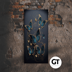 blue butterflies decorative wall art wall art, blue and gold butterfly canvas painting, butterfly wall decor, home gift,