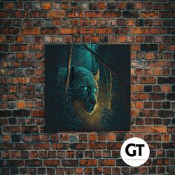 blue eyed black panther, framed decorative wall art, unique wall art, wildlife canvas art, living room wall art