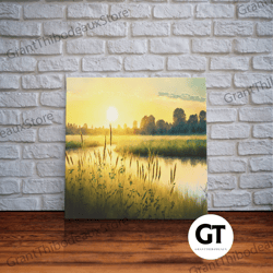 boho style primitive art, framed decorative wall art, sunset over the marsh in florida, watercolor wall decoration