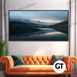 calm reflection of a lake and mountains, ready to hang decorative wall art wall art, lakehouse cabin wall decor