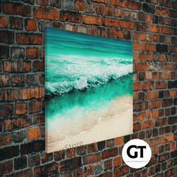 decorative wall art, painting of emerald green waves, framed canvas art, whimsical ocean art, framed wall art