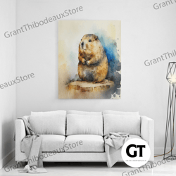 cartoon cute pudgy chipmunk watercolor, cute animal prints, framed canvas art, kid room deco, nursery art, fat animal ar