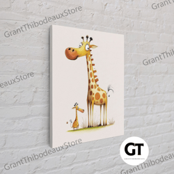 cartoon giraffe watercolor, framed decorative wall art, nursery room or kid's room wall art