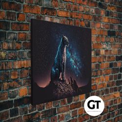 cheetah print, synthwave animal prints, cheetah and a starry night sky, framed decorative wall art, cute animal art