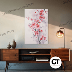 cherry blossom, japanese wall art, floral wall print, nature art, decorative wall art, wall art, vertical art, modern ho