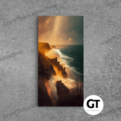cliffs of scotland wall art, watercolor, decorative wall art, landscape wall art