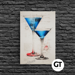 cocktail wall art, bar cart art, alcohol wall art, decorative wall art, wall art, vertical art, kitchen wall art, best f