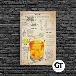 cocktail wall art, bar cart art, cocktail gift, decorative wall art, wall art, vertical print, dorm room art, kitchen wa
