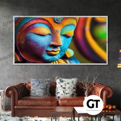colorful buddha canvas wall art, framed decorative wall art, buddhism print, yoga, zen wall art, buddha decor