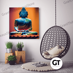 colorful buddha, orange, yoga center wall decor, fine art poster print