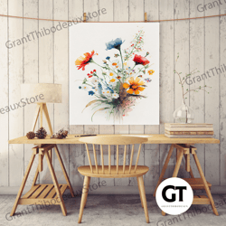 colorful wild flowers, wildflower art, floral decor, fine art poster print