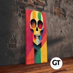 cool skull art, decorative wall art, sugar skull wall decor, skeleton face painting, abstract art deco style halloween a