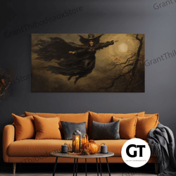 cool witch art, the flying witch, framed decorative wall art, halloween wall art, horror prints, halloween decoration, w