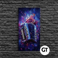 cosmic accordion, instrument print, framed decorative wall art or poster, gift for musician