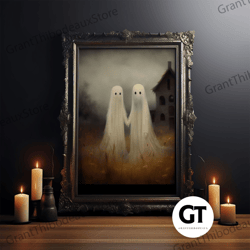 country ghosts art print, halloween art print, halloween decor, cute ghosts in field, spooky vintage halloween, wall art
