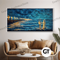 couple standing on the beach, abstract art, framed decorative wall art, wood framed wall art, gift for couples, gift, va