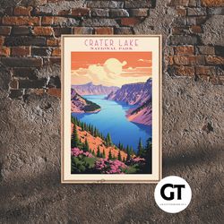 crater lake national park travel poster print, decorative wall art wall art, oregon travel art, midcentury modern travel
