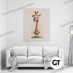 cute cartoon giraffe art, framed decorative wall art, kid room art, boy's room art