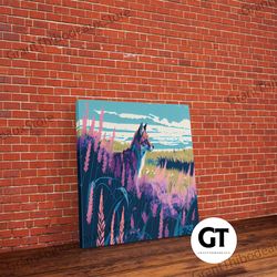 cute fox in a field, watercolor art, framed decorative wall art, colorful animal art