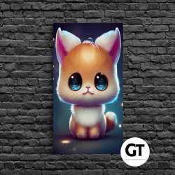 cute kawaii kitten, anime style art, framed decorative wall art, framed art, cat portrait, cartoon cat, kawaii artwork