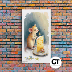 cute mouse birthday party watercolor print, mouse art painting, framed decorative wall art, cute mouse cartoon