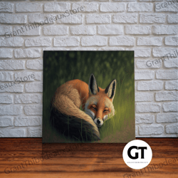 cute sleeping fox framed canvas wall art, decorative wall art decor for home  office decoration canvas ready to hang-1
