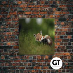 cute sleepy fox art, animal prints, nature art, framed decorative wall art, cute animal wall art, above sofa art-1