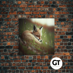 cute sleepy fox art, animal prints, nature art, framed decorative wall art, cute animal wall art, above sofa art