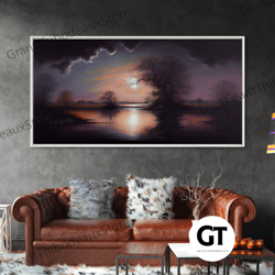 dark moody landscape painting, decorative wall art, framed wall art, wall decor, vintage style art, vintage wall art, an